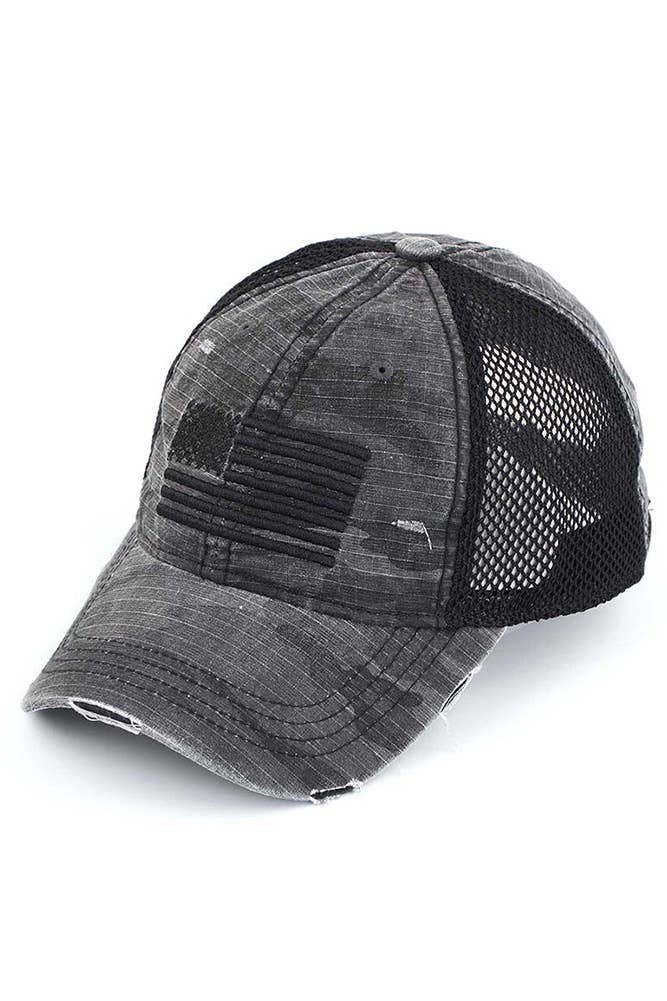 C.C American Flag Embroidery Camo Baseball Cap: Beige