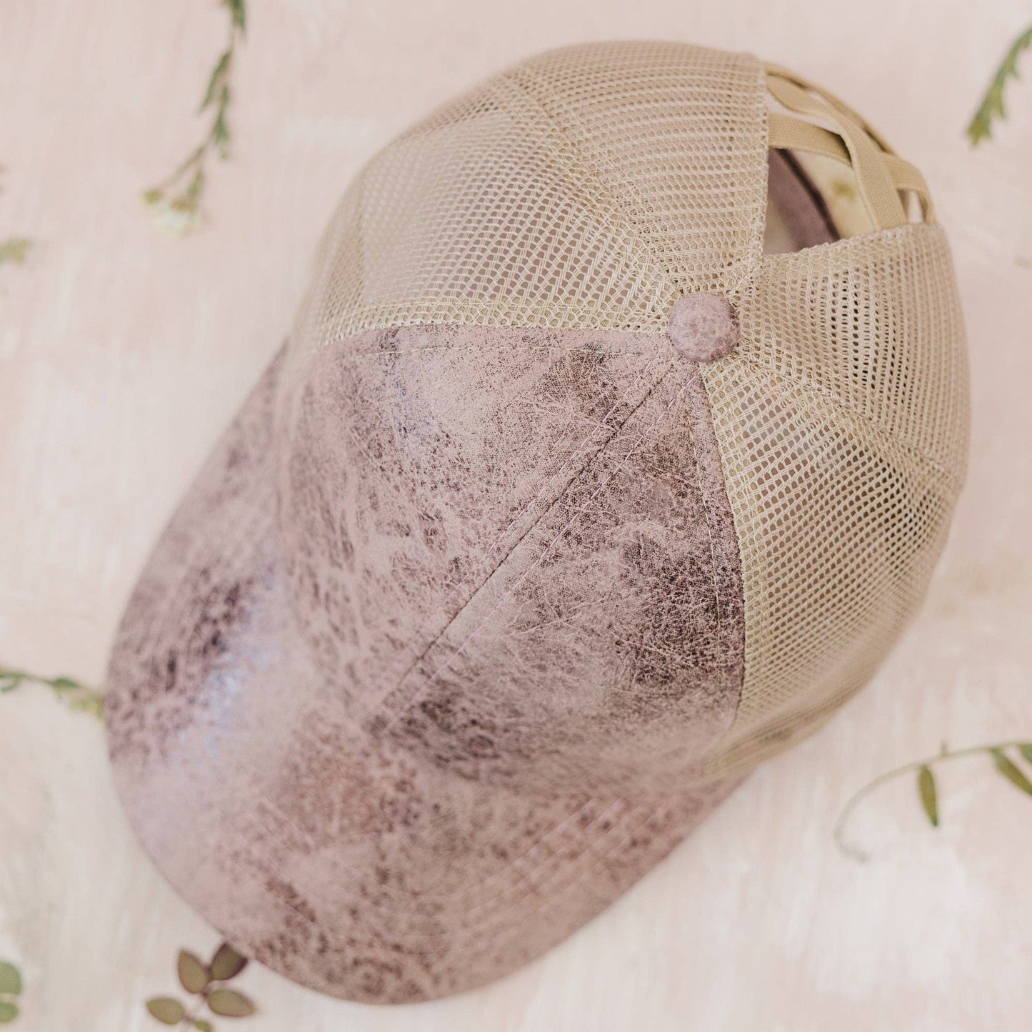 CC Faux Leather Pony Cap | Criss-Cross ( BT-923 ): Rose