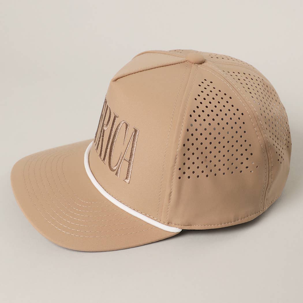 AMERICA Embroidered Premium Materials Trucker Hat: SAND / One Size