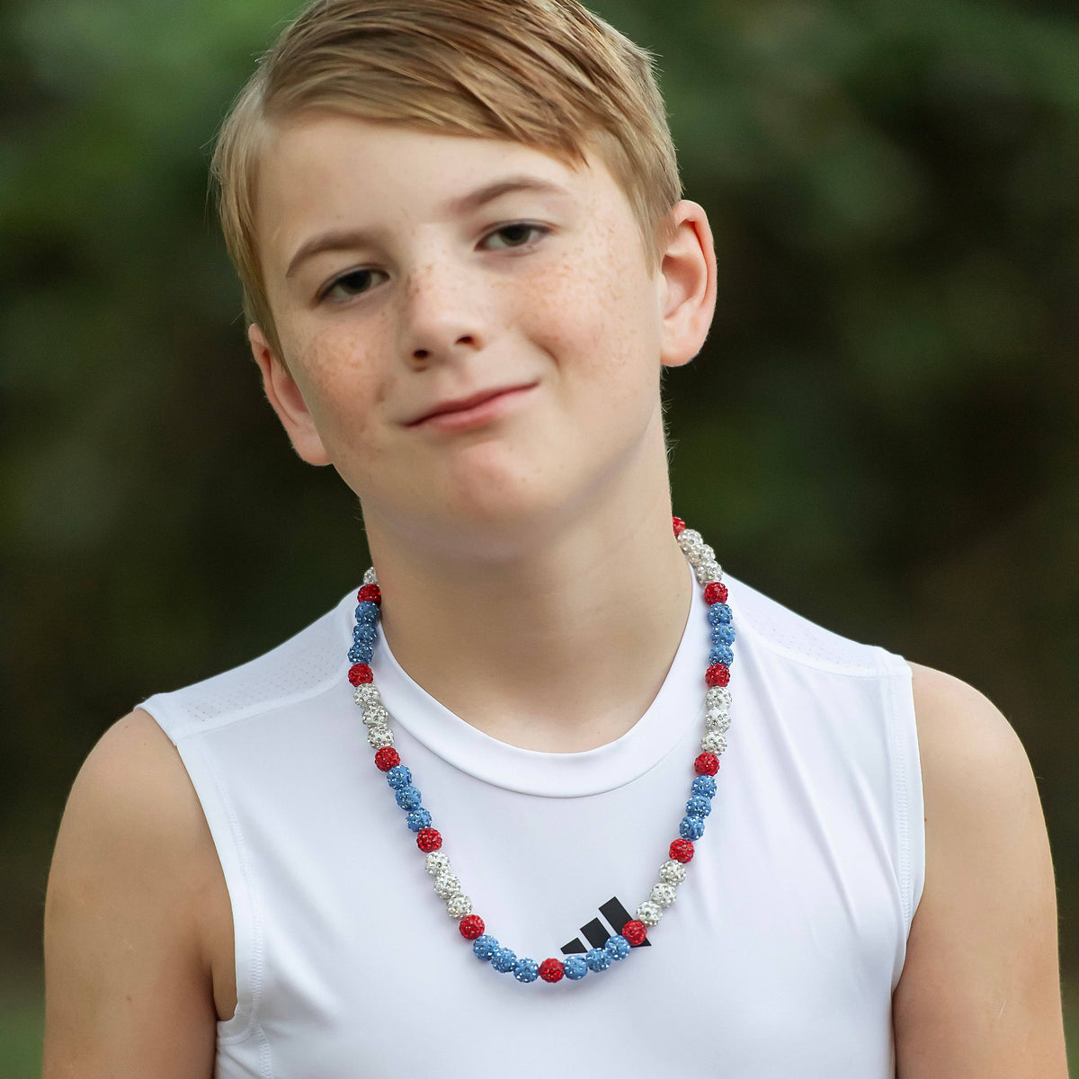 Bling Baseball Necklace: Red Navy and White
