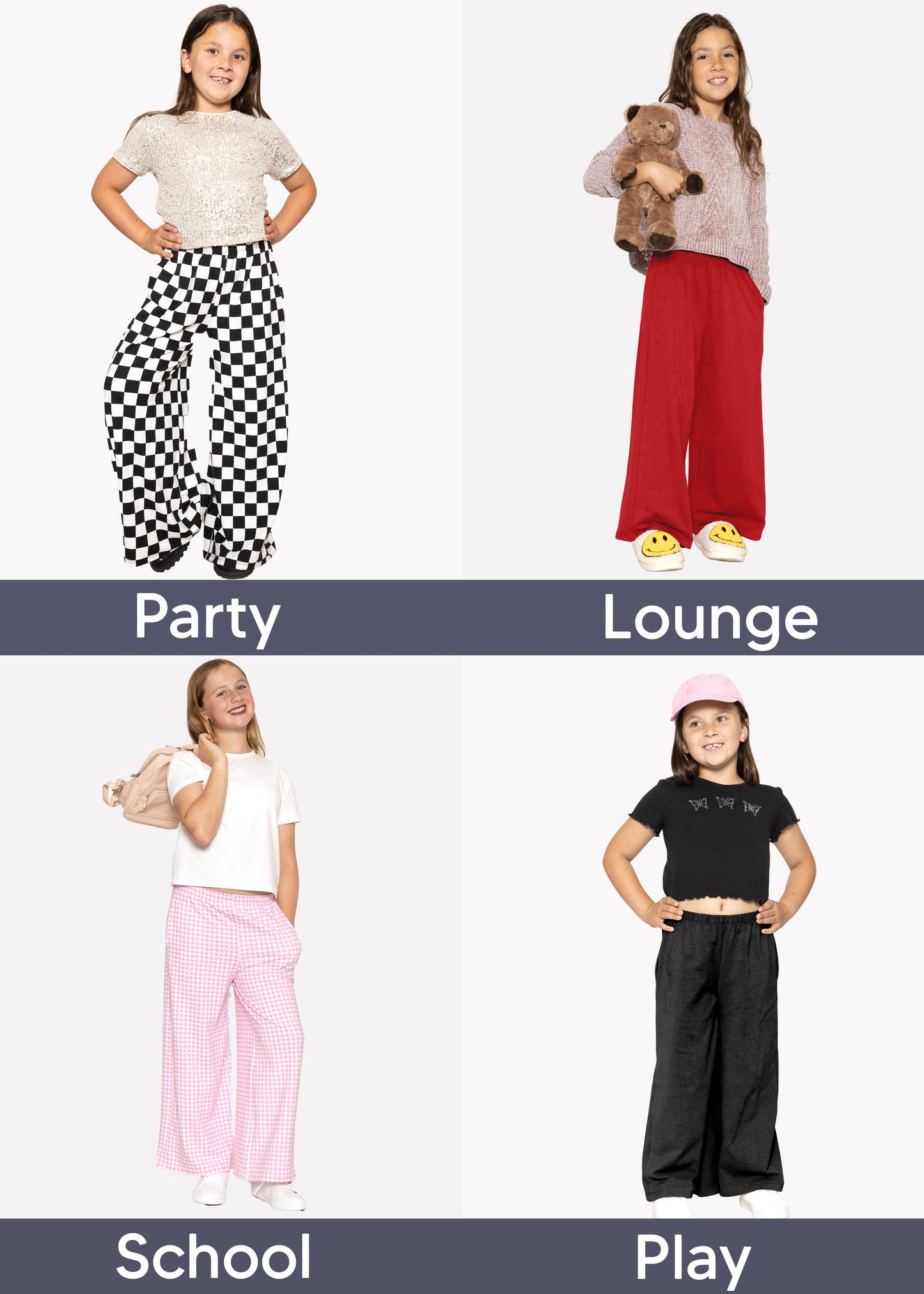 Girl's Cotton Wide Leg Pants | Pull-On Style with Pockets | Soft Stretch, Everyday Wear: Black / 10