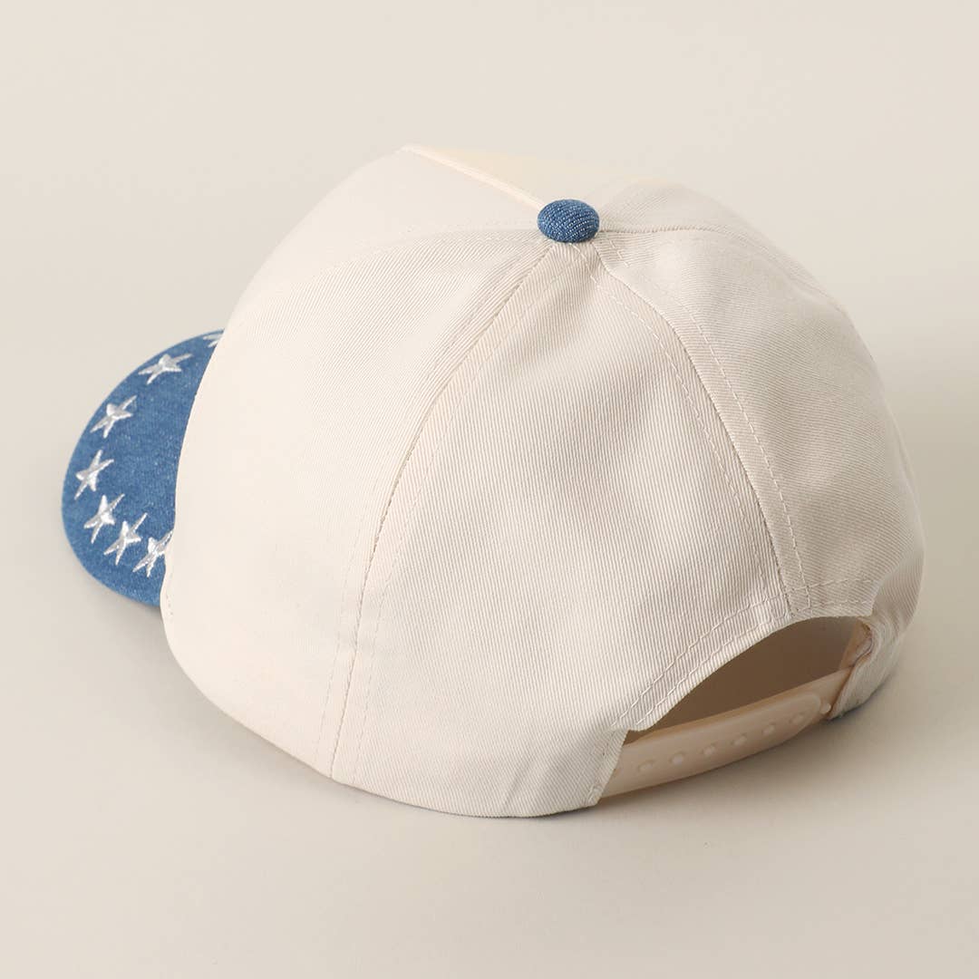 USA Letter Patch Star Brim Denim Baseball Cap: LT DENIM