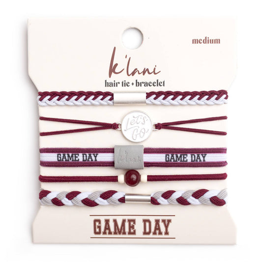 "Game Day" Maroon/Gray Hair Tie Bracelets : Large