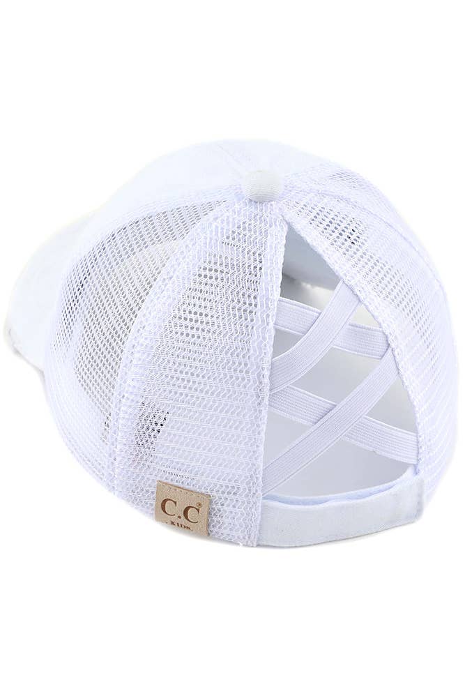 C.C Kids Washed Denim Elastic Band Crossed Pony Cap: Blue Moon