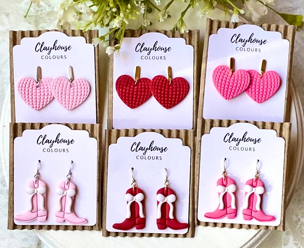 Disco Mirrorball Cowgirl Earrings  : Gold Plated / Light Pink Boots