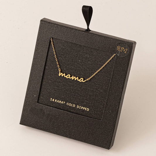 Secret Box Gold Dipped Dainty Mama Pendant Necklace: GD