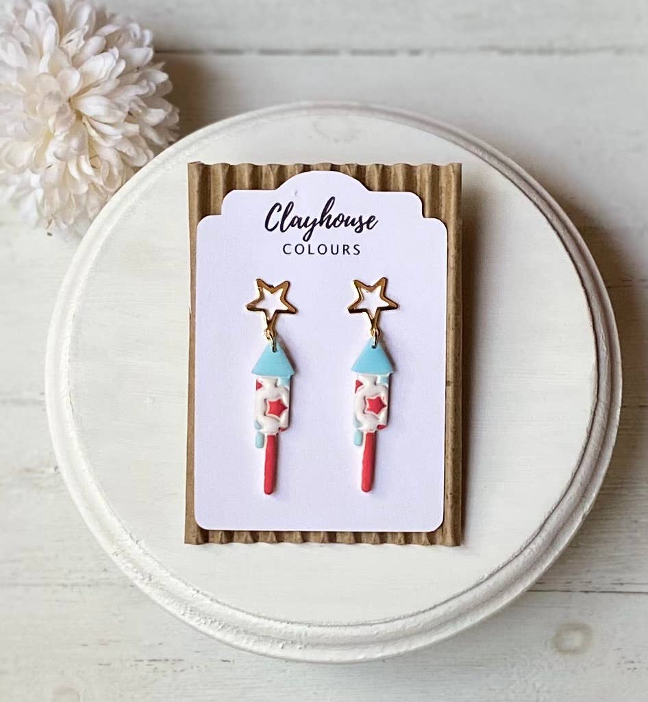 Fourth of July Handmade Earrings | Red White & Blue Earrings: Cowboy Boots