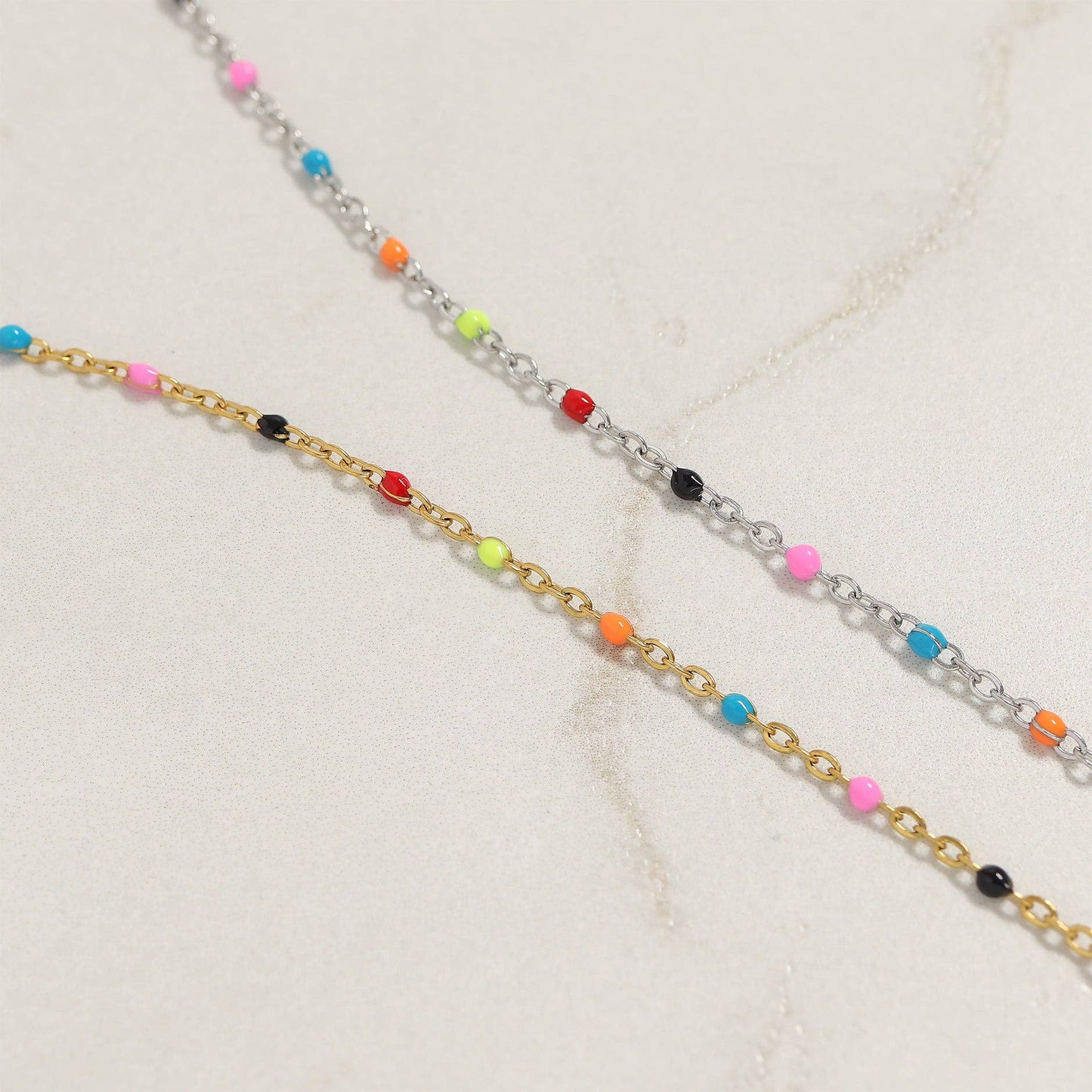 18K Gold PVD Stainless Steel Muti Color Confetti Bracelet: Gold