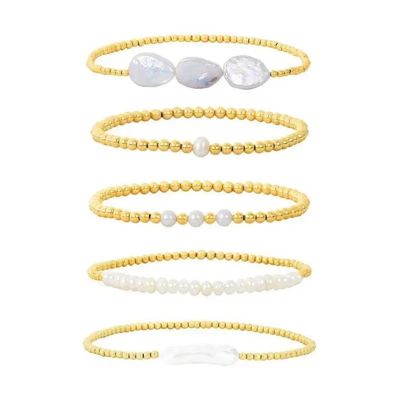 18K Gold Plated Copper Pearl and Gold Beaded Ball Bracelet: Small Pearls