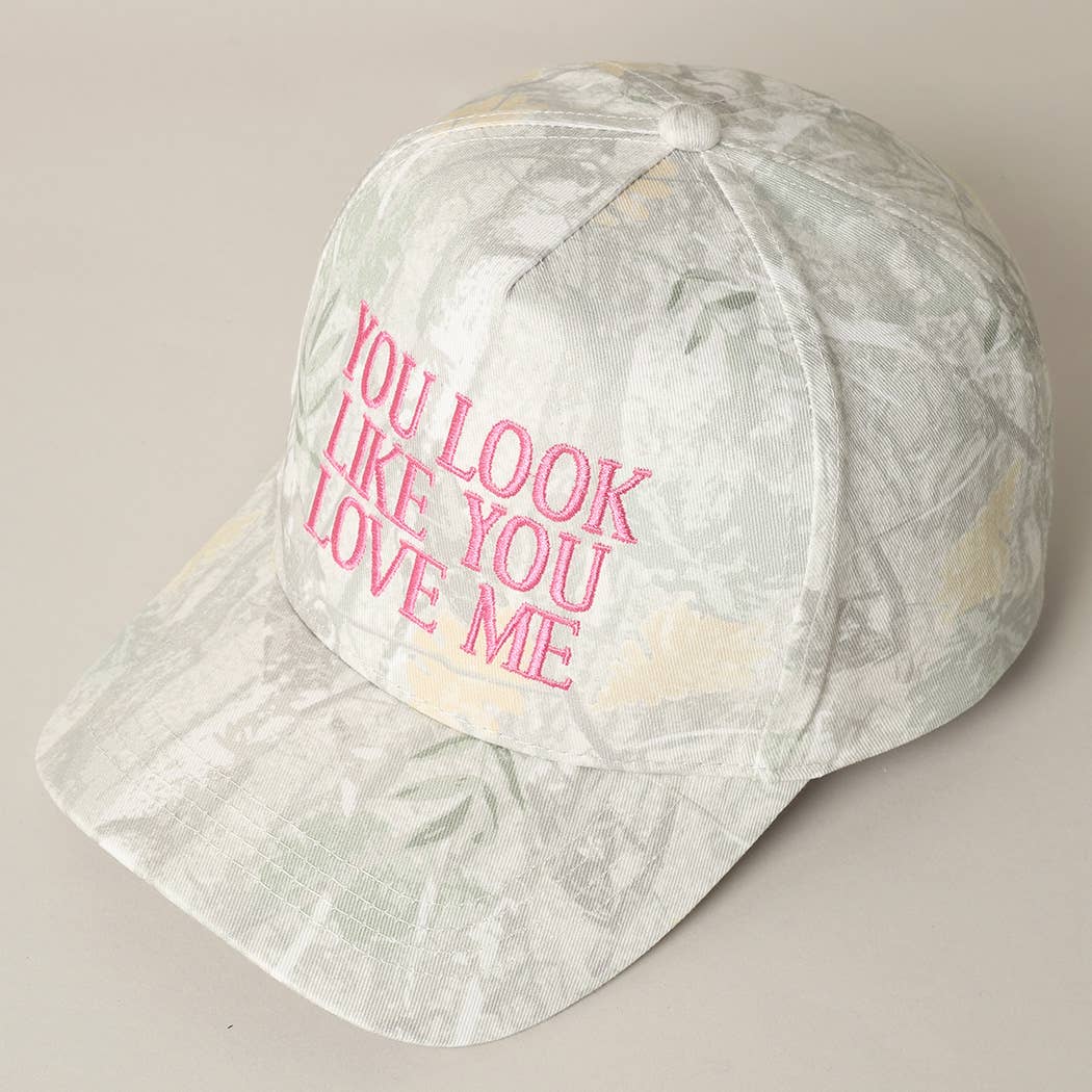 You Look Like You Love Me Embroidery Camo Cap: BEIGE CAMO-BROWN / ONE SIZE