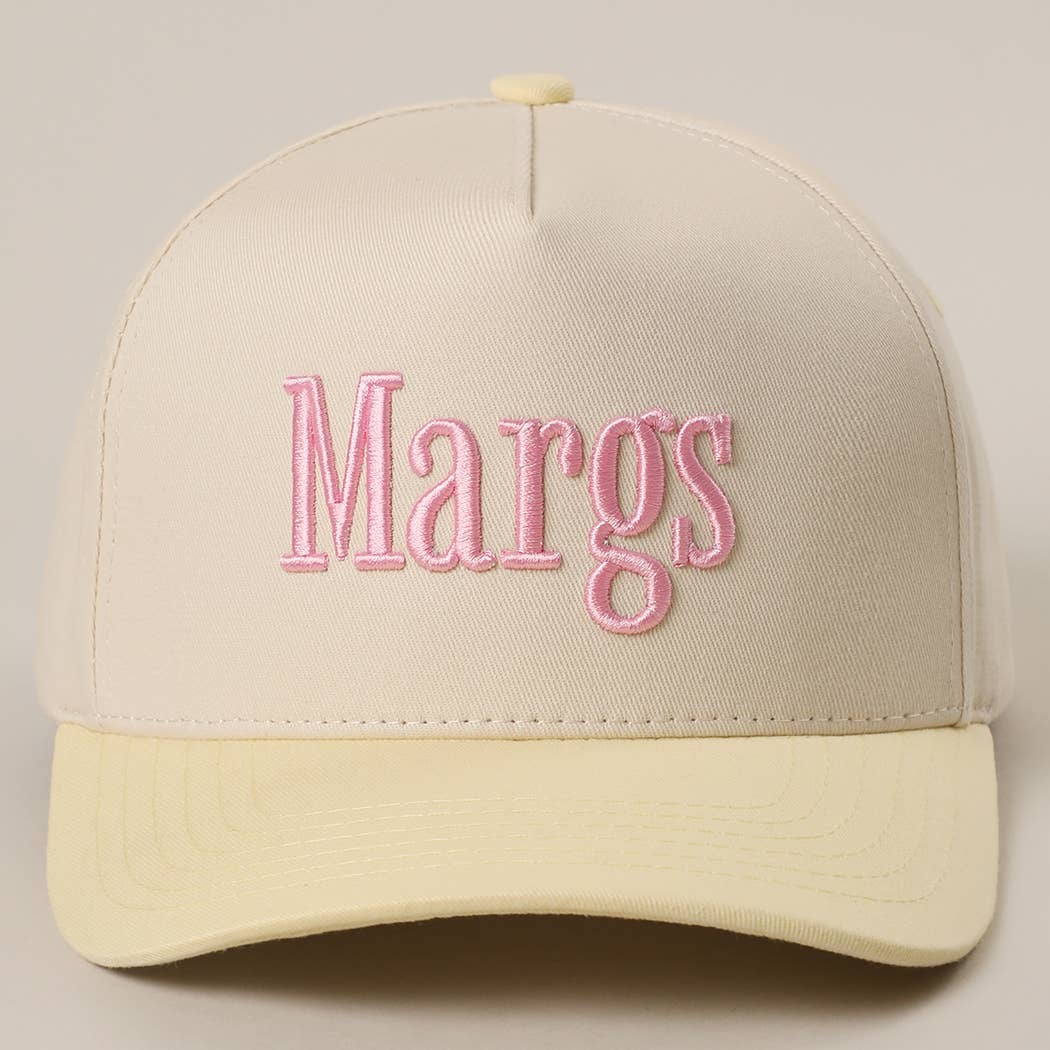 Margs Embroidered Canvas Two-Tone Trucker Hat: BUTTER YELLOW / One Size