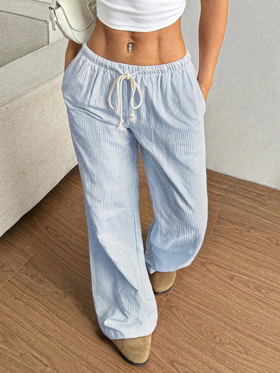 Summer Striped Wide Leg Drawstring Pants_CWBLP01181: Pink / (S) 1