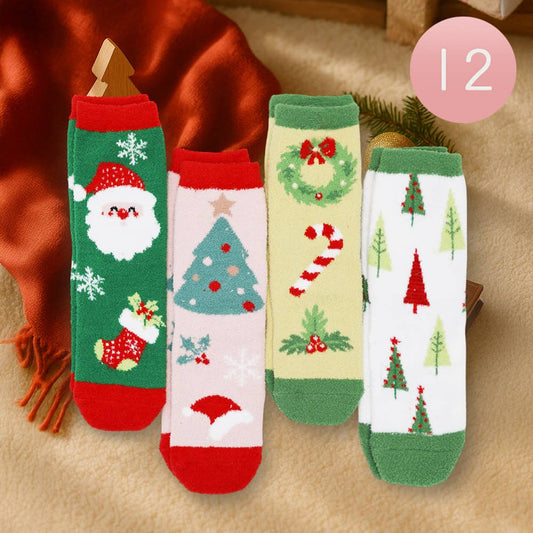 12PCS - Fuzzy Cozy Christmas Socks