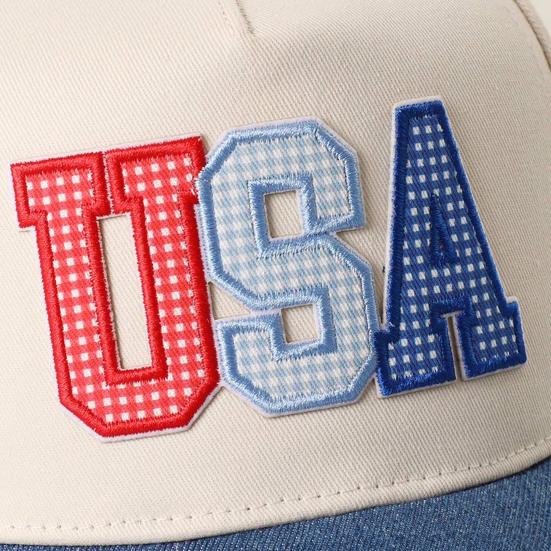 USA Letter Patch Star Brim Denim Baseball Cap: LT DENIM