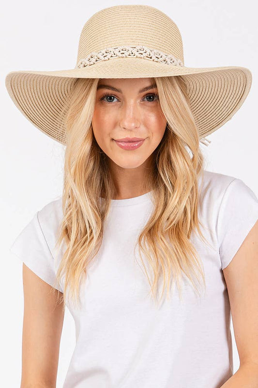 Braided Strap Trim Summer Straw Sun Hat: Beige