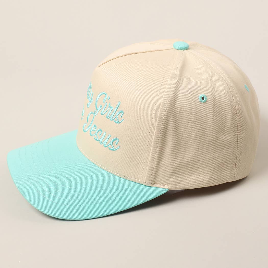 Pretty Girls Love Jesus Embroidery Trucker Hat: LT PINK / ONE SIZE