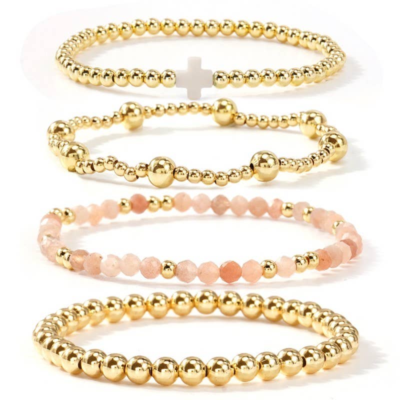 BOHO CROSS MULTI  COLORFUL BEADED STRETCH BRACELET | 40B5180: Pink