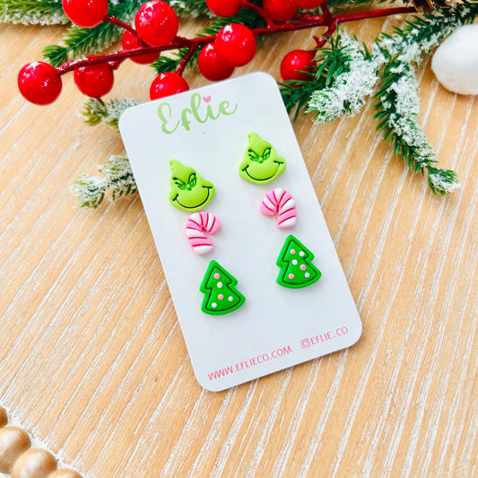 Christmas Grinch Studs Earrings | Cat In Hat Jewelry Gift