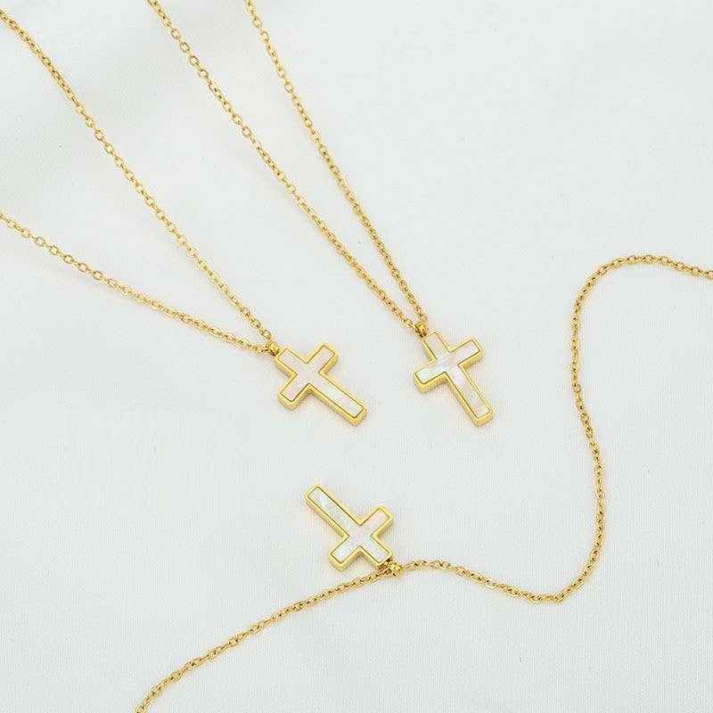 18K STAINLESS STEEL TARNISH FREE CROSS NECKLACE | 40NK9485: GOLD