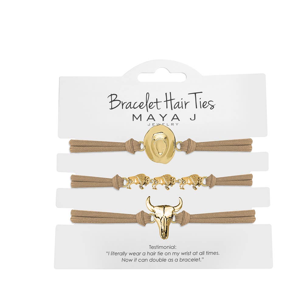 2-in-1 Bracelet Hair Tie Set - Western - 3 Pc Set - 10 Pack: Beige / Brown / Black
