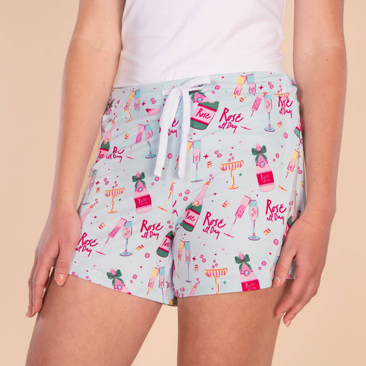Rosé All Day Pajama Shorts | Blue Blush Wine PJ Bottoms: XL