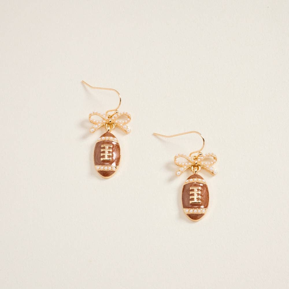 1.5 Inch Pearlized Football Pave Pearl Bow Hook Earrings: Gold / ONE