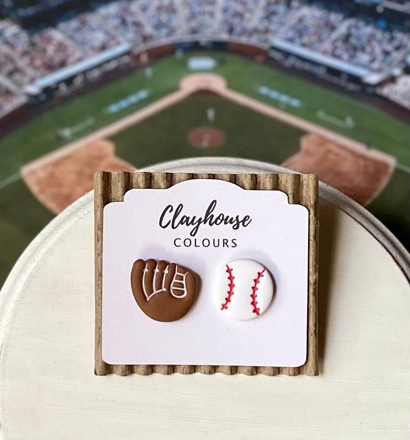Baseball Earrings : Red Bow Baseball Dangles
