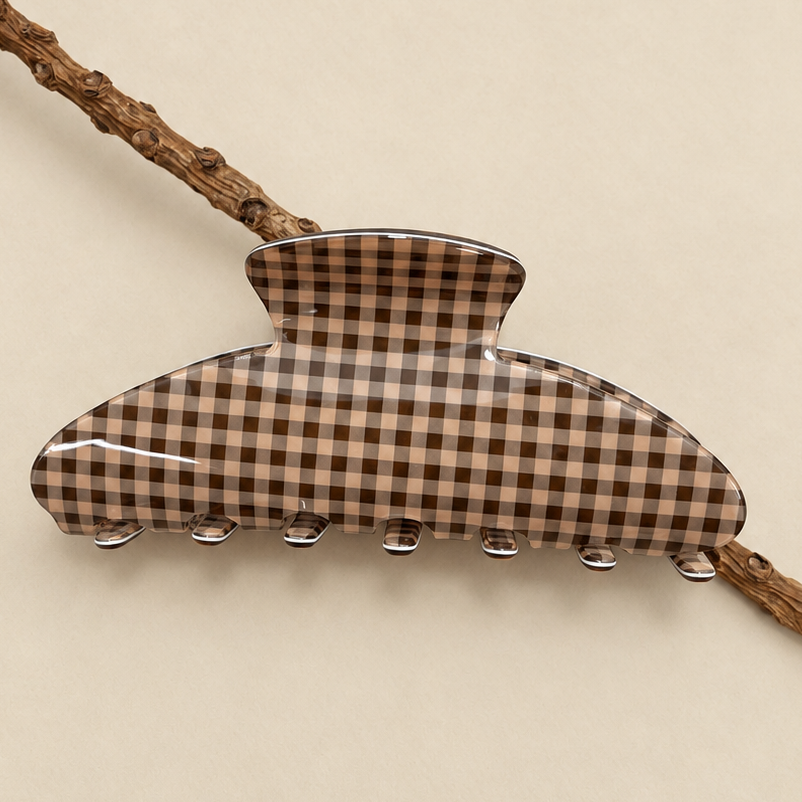 JUMBO STRIPE PLAID OVAL HAIR CLAW CLIPS | 40H1020: STRIPE PINK
