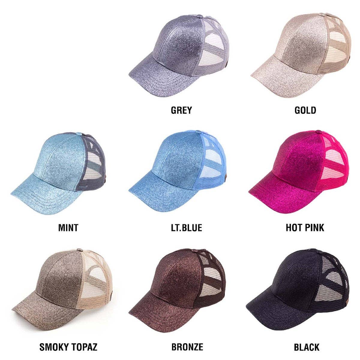 CC Kids Glitter Pony Caps ( KIDS BT-6 ): Light Blue / C.C KIDS ® Tag || Fits Size 1T - 4T || (Head Circumference 17" - 20”)
