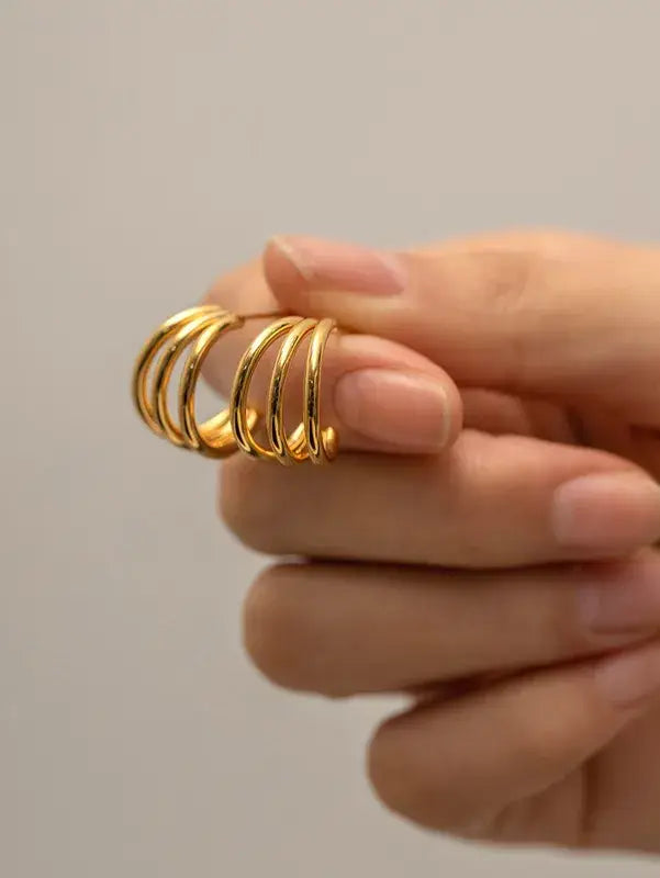 Gold Plated Three Hoop Earrings: Gold
