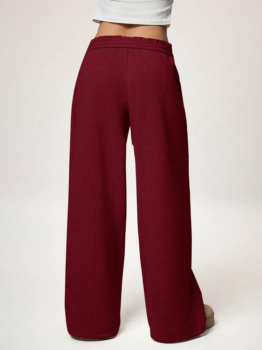 Fleece Lined Wide Leg Jogger Sweatpants_CWBLP01180: COFFEE / (M) 1