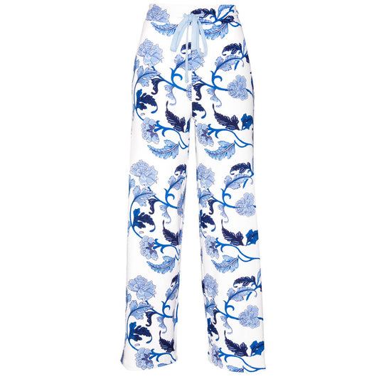 Blu Acanthus Leaf Pajama Pants | Blue Flower PJ Bottoms: XL