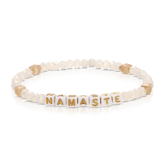 Namaste Ice White Crystal Beaded Bracelet w/ Gold Accents