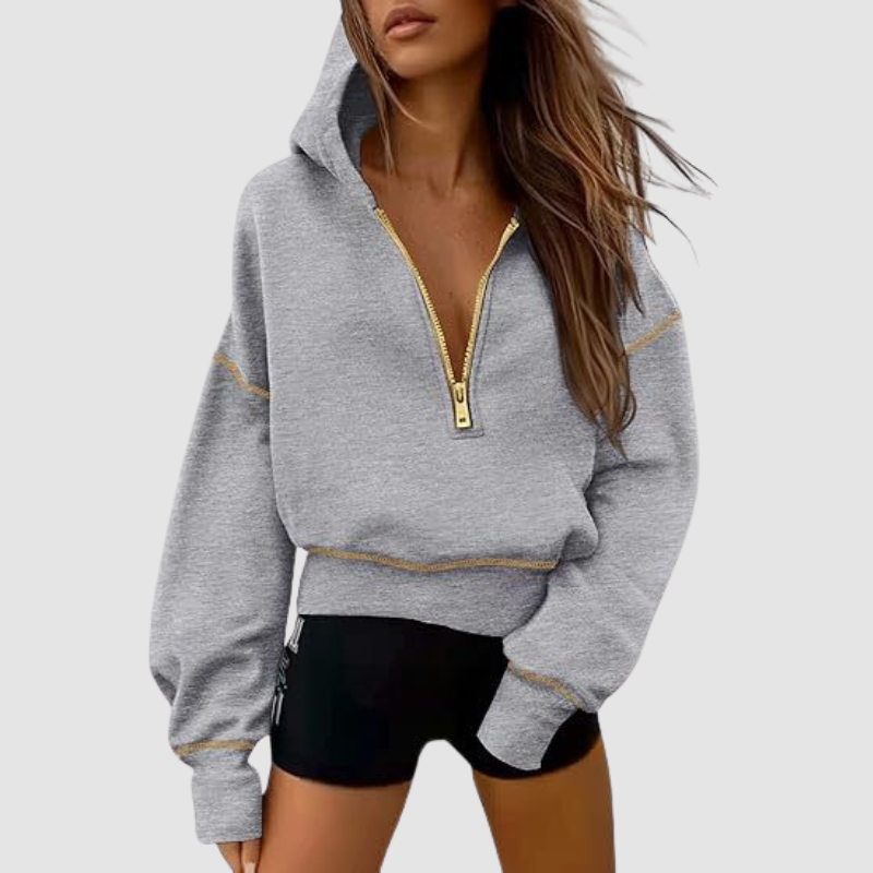 Wholesale pullover hooded half-zip sweatshirt: Grey / S
