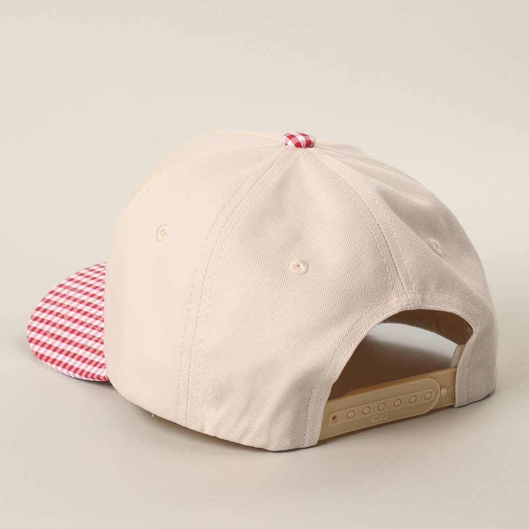 Small Gingham Check Two-Tone Trucker Hat: KHAKI / ONE SIZE