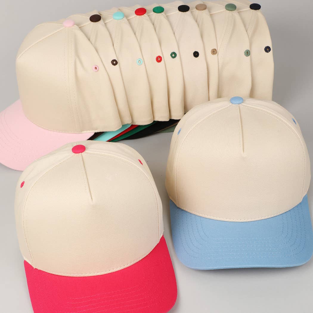 Plain Two-Tone Canvas Cotton Trucker Hat: SKY BLUE / ONE SIZE