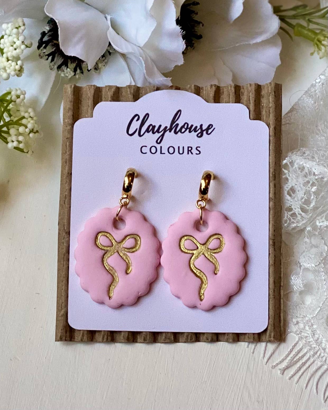 Bow Earrings : Hoop Light Pink