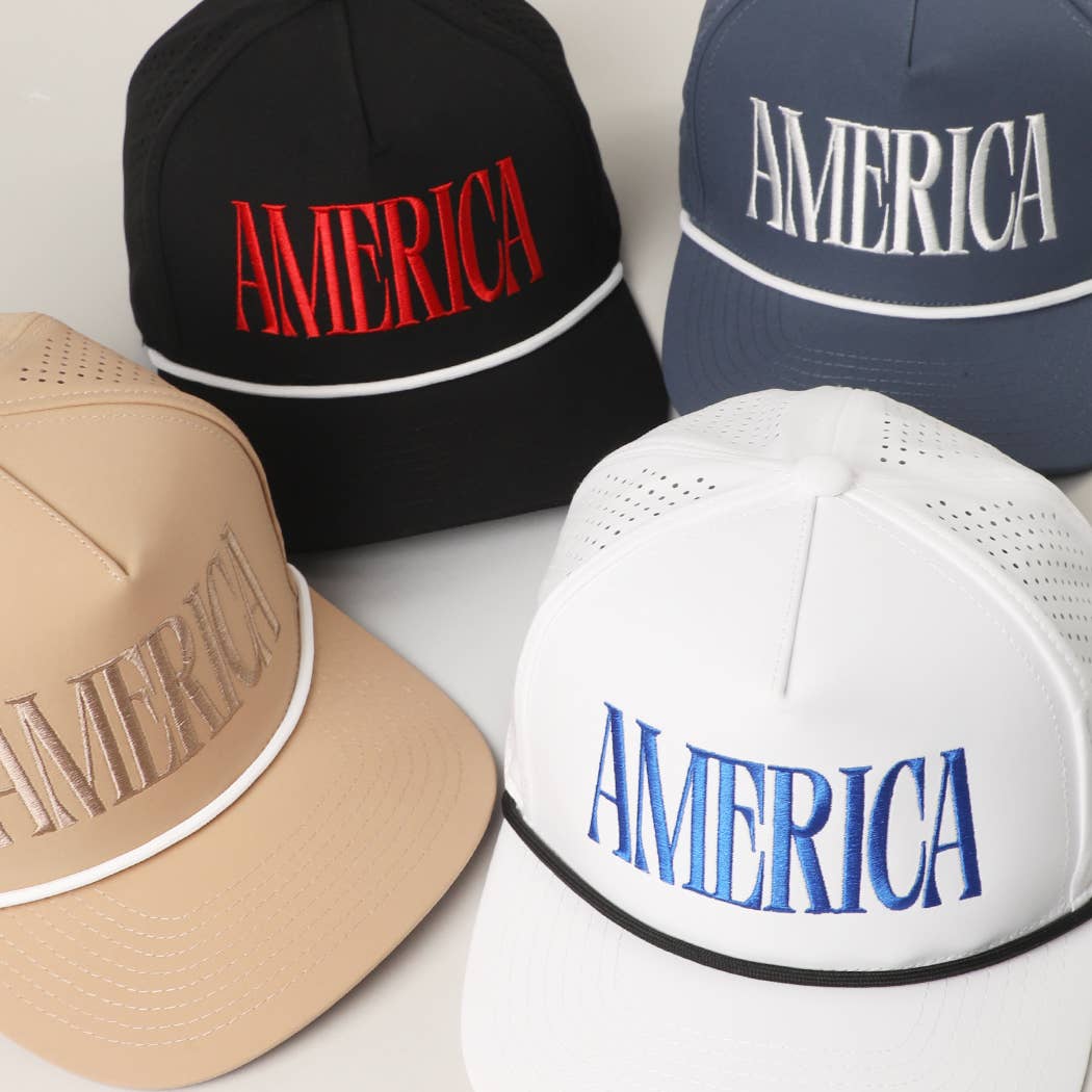 AMERICA Embroidered Premium Materials Trucker Hat: SAND / One Size