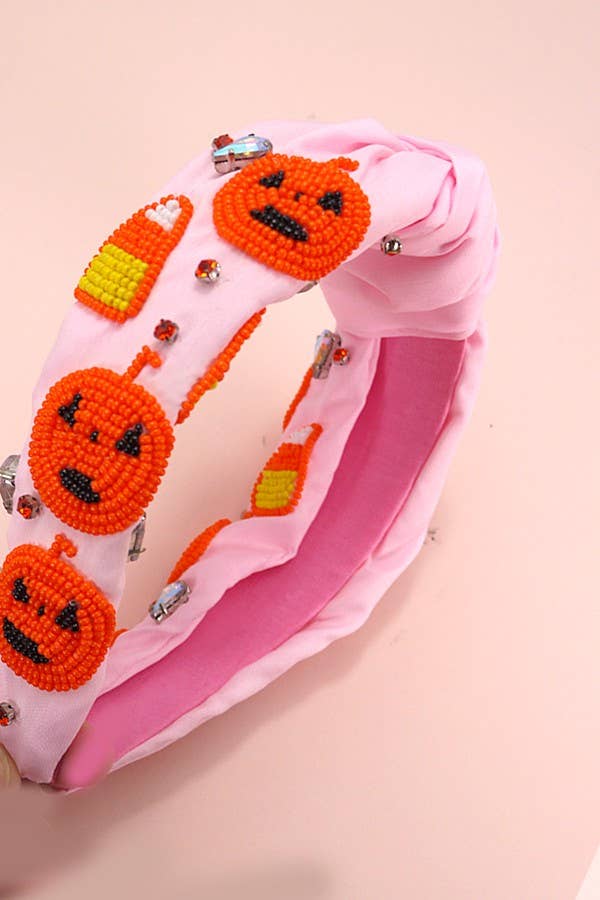 HALLOWEEN CANDY CORN BEADED HEADBAND HAIR BAND | 90HB5262: Black