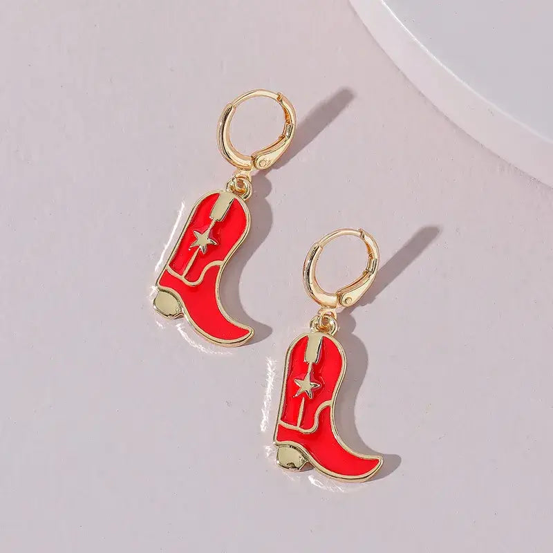 Cowboy Boots Drop Earrings, Western Cowboy Earrings: Black