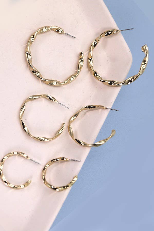 MULTI STYLE TWIST HOOP SET EARRINGS | 31E03738: Gold