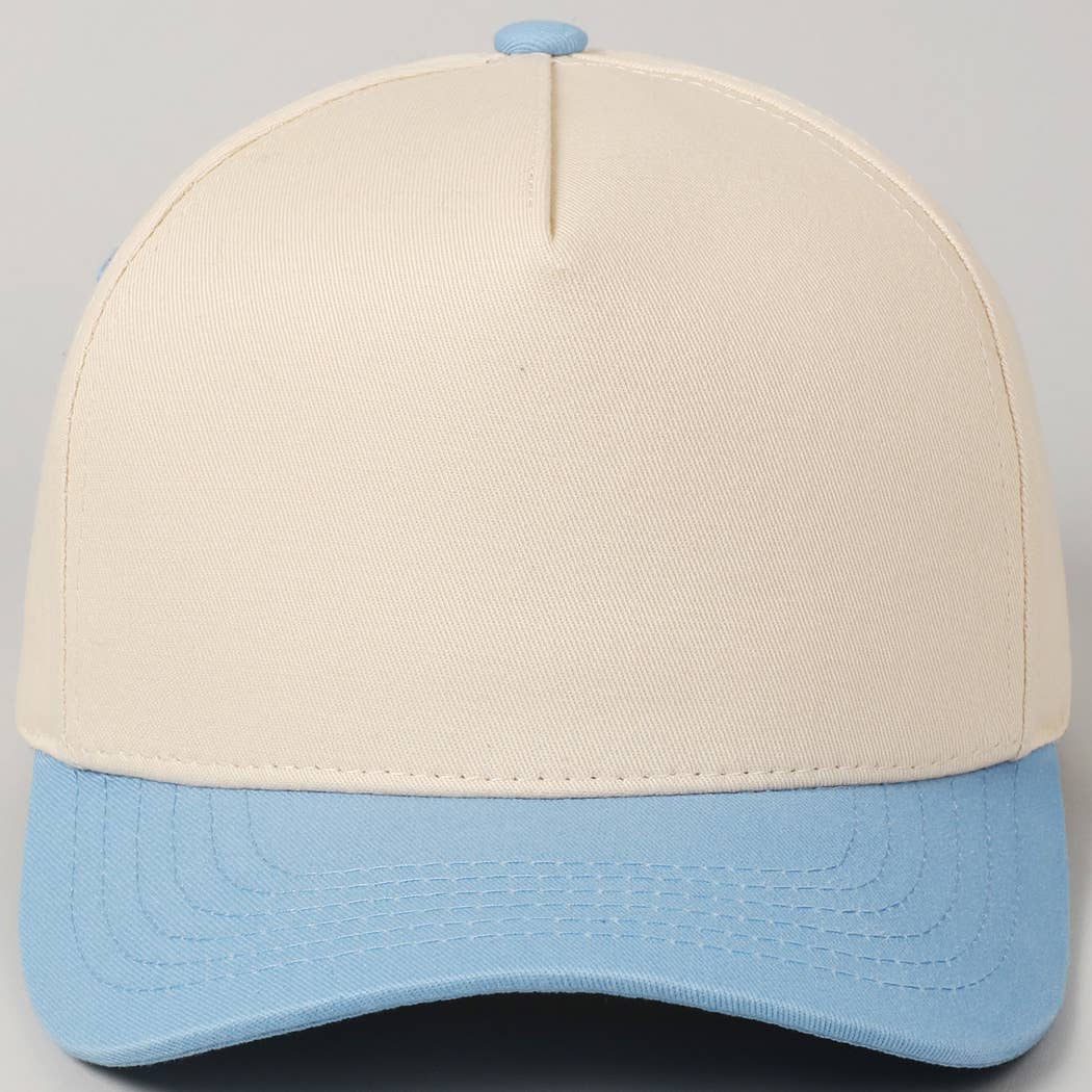 Kids Plain Two Tone Canvas Cotton Baseball Cap : SKY BLUE / ONE SIZE