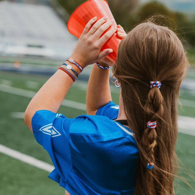 "Game Day" Red/Blue/White Hair Tie Bracelet: Medium