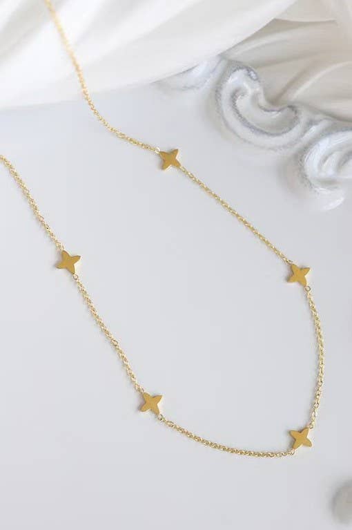 TITANIUM  STEEL NON-TARNISH MINI CROSS NECKLACE | 40NK344: GOLD