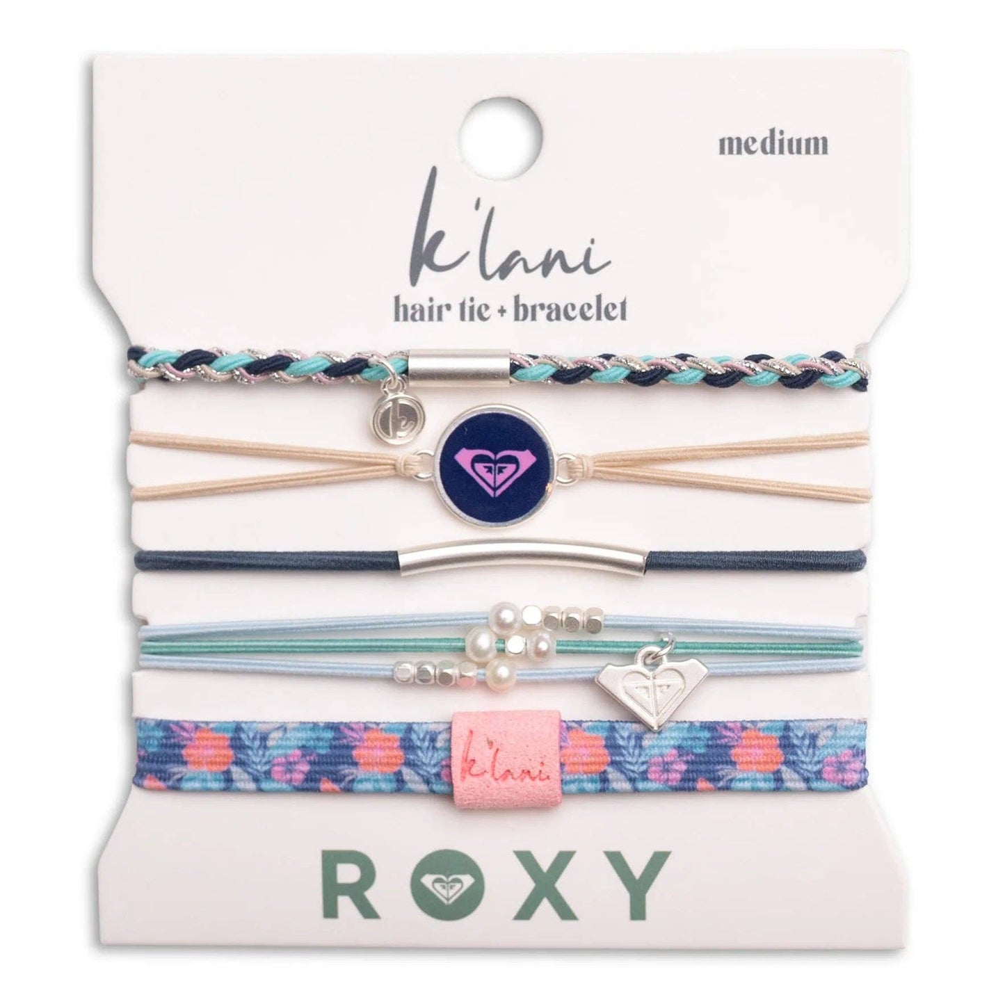 "Roxy Ocean Bloom" Tropical Blues Hair Tie Bracelets: Medium