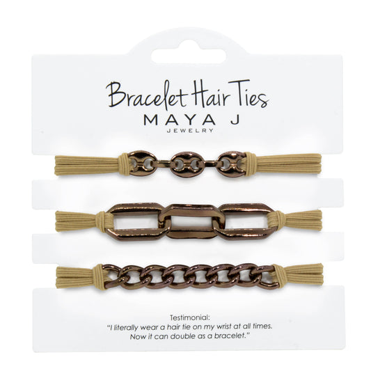 2-in-1 Bracelet Hair Tie Set - Classic - 3 Pc Set - 10 Pack: Chocolate w/ Beige Band