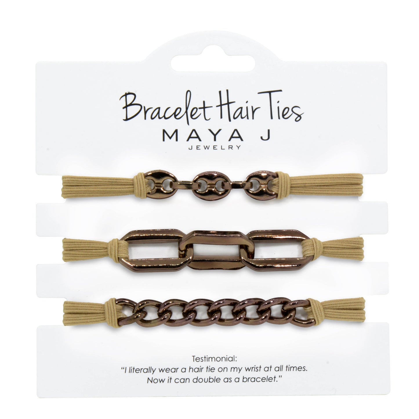 2-in-1 Bracelet Hair Tie Set - Classic - 3 Pc Set - 10 Pack: Yellow w/ Beige Band - Option 2