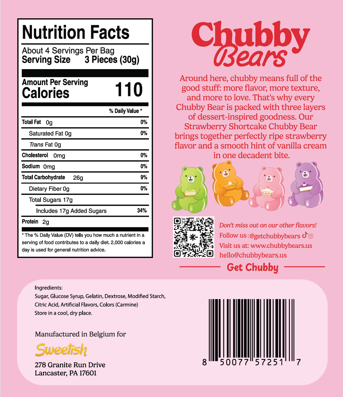 Chubby Bears Strawberry Shortcake Gummy Bears - 4.2oz
