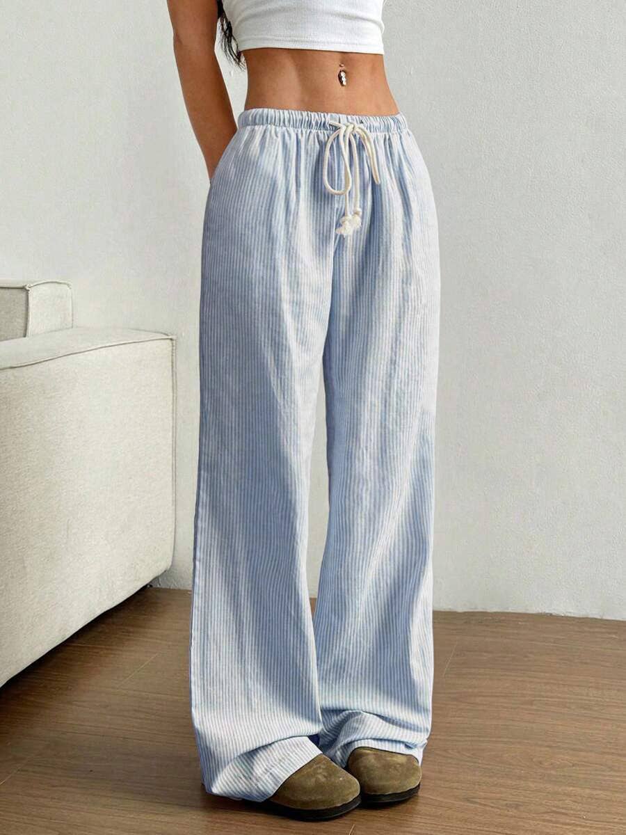 Summer Striped Wide Leg Drawstring Pants_CWBLP01181: Pink / (S) 1