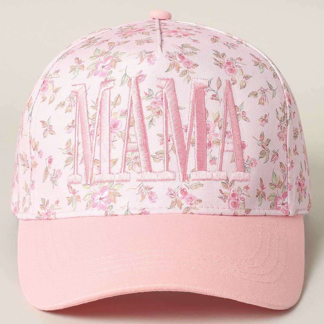 MAMA Embroidered Flower PatternTrucker Hat: BLUE/BEIGE / ONE SIZE